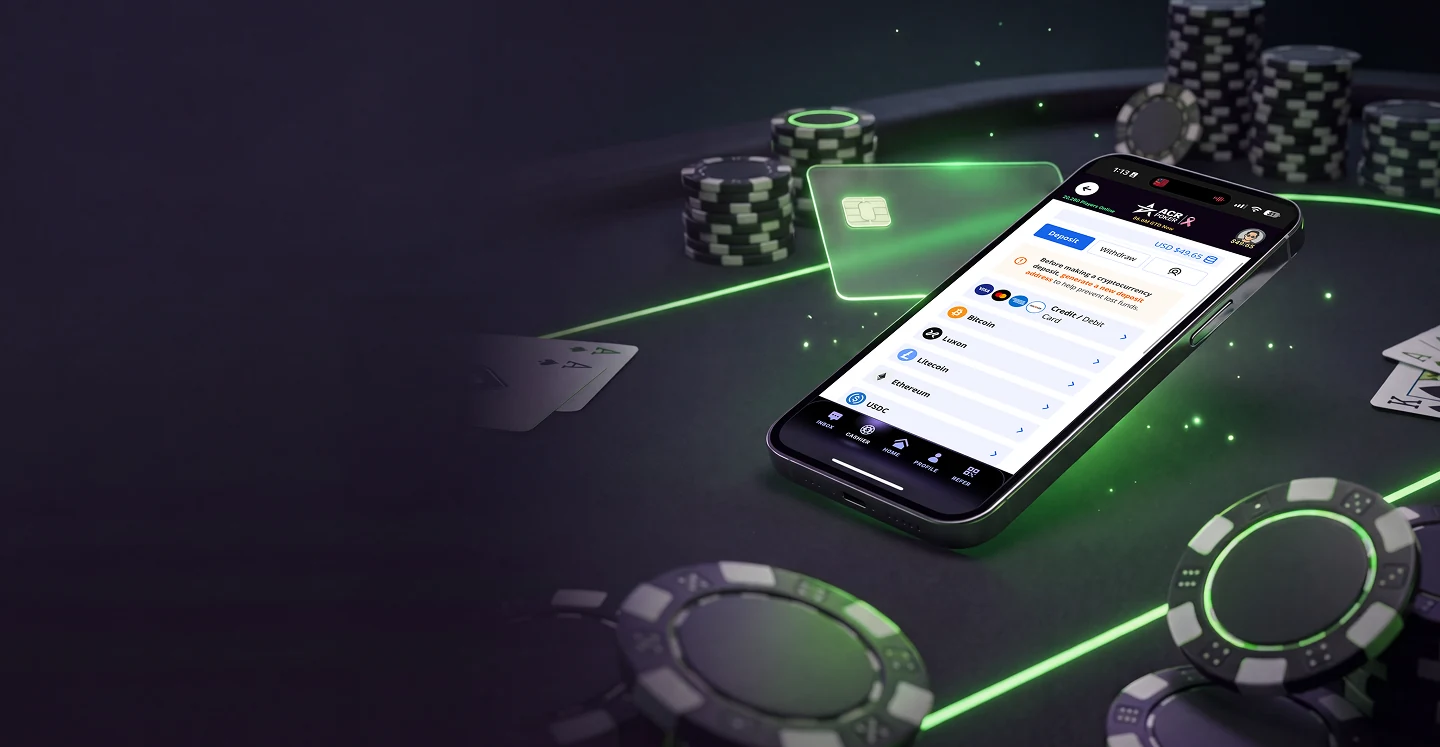 ACR Poker cashier on a mobile phone
